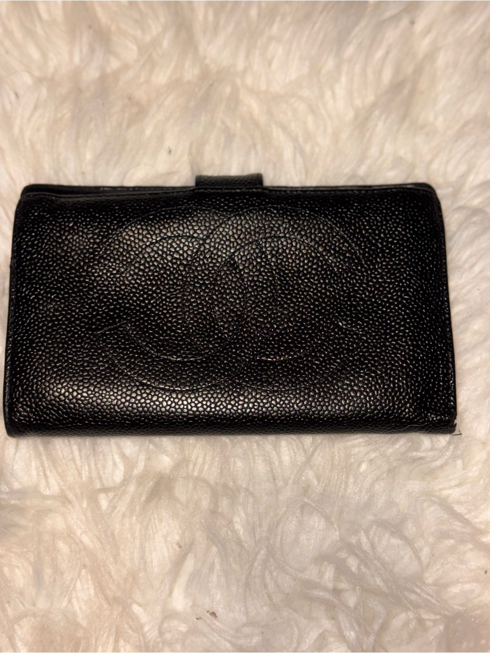 Vintage Chanel Black Caviar Leather Long Wallet